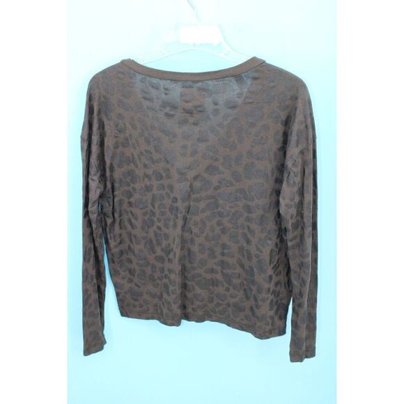 CHASER ANIMAL PRINT LONG SLEEVE V-NECK TOP LEOPARD SHIRT SIZE XS BROWN BLACK - Picture 2 of 5